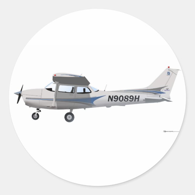 Cessna 172 Skyhawk Blue Classic Round Sticker (Front)