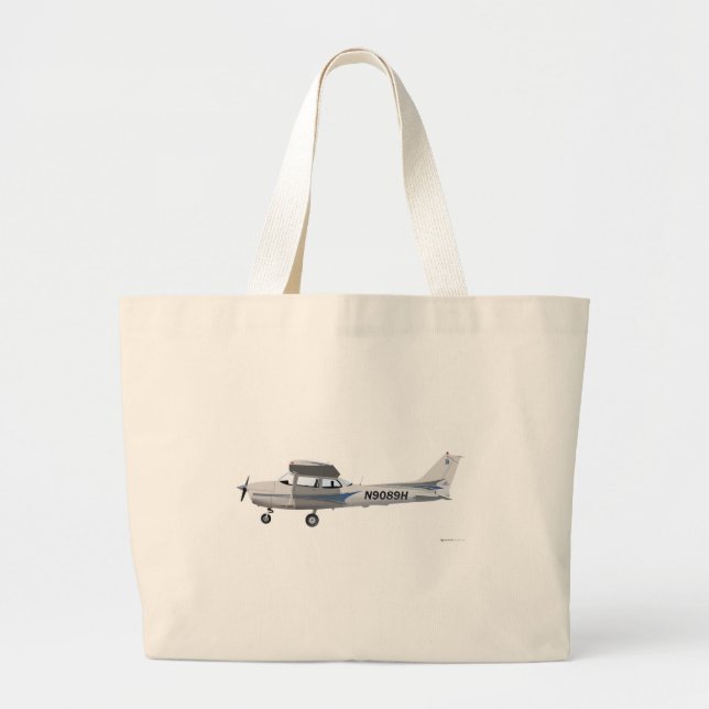 Cessna 172 Skyhawk Blue Large Tote Bag (Front)