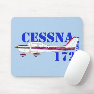 Cessna 172 Skyhawk Illustration Bold Text Design Mouse Mat