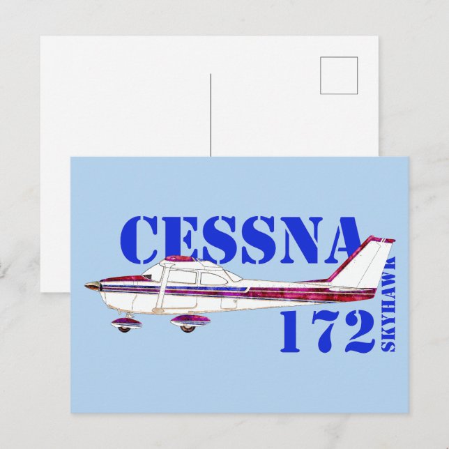 Cessna 172 Skyhawk Illustration Bold Text Design Postcard (Front/Back)