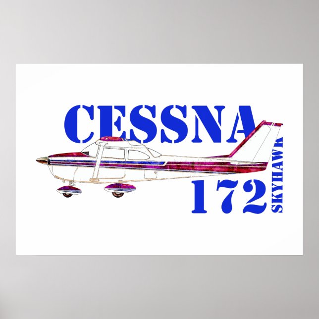 Cessna 172 Skyhawk Illustration Bold Text Design Poster (Front)