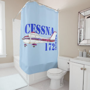 Cessna 172 Skyhawk Illustration Bold Text Design Shower Curtain