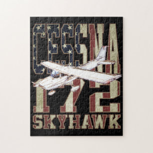 Cessna 172 Skyhawk with Vintage United States Flag Jigsaw Puzzle