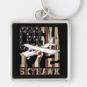 Cessna 172 Skyhawk with Vintage United States Flag Key Ring