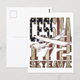 Cessna 172 Skyhawk with Vintage United States Flag Postcard