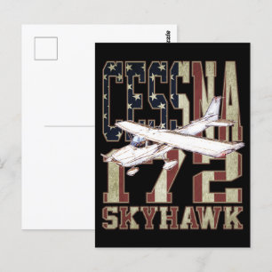 Cessna 172 Skyhawk with Vintage United States Flag Postcard