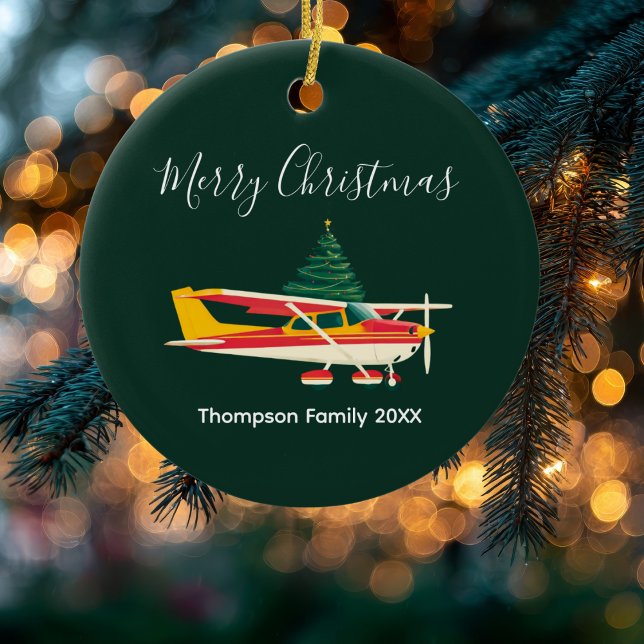 Cessna Aeroplane Christmas Tree Funny Custom Name Ceramic Tree Decoration (Creator Uploaded)