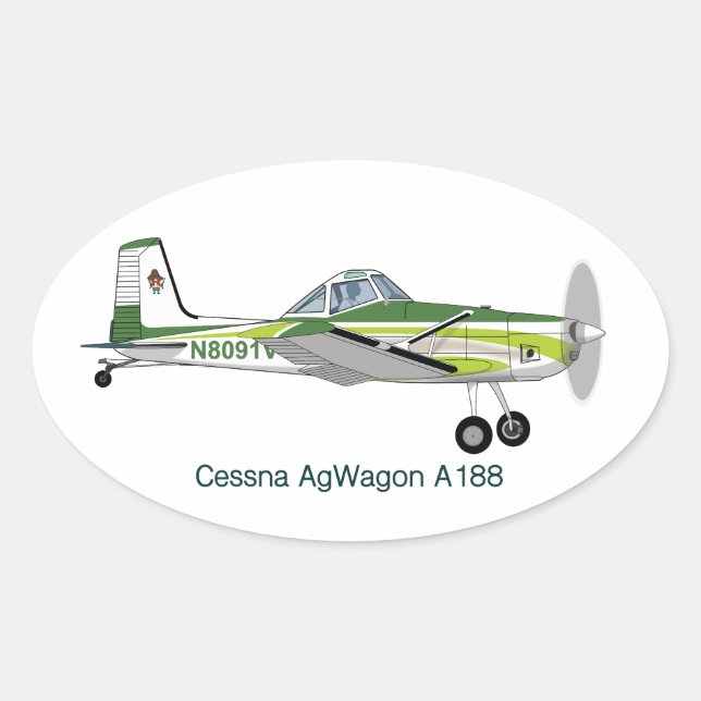 Cessna AgWagon A188 Crop Duster Aeroplane Oval Sticker (Front)
