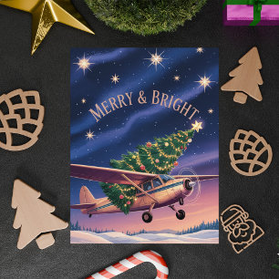 Cessna Airplane carries Christmas Tree Photo Funny Postcard