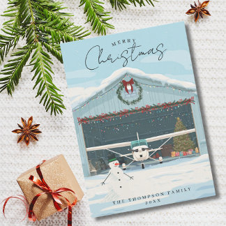 Cessna Airplane Christmas Tree in Hangar & Photo  Holiday Card