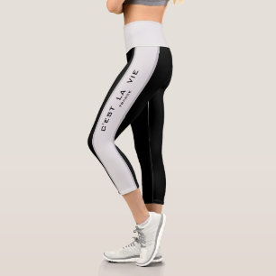 "C'est La Vie", Black White Stripe Capris Leggings