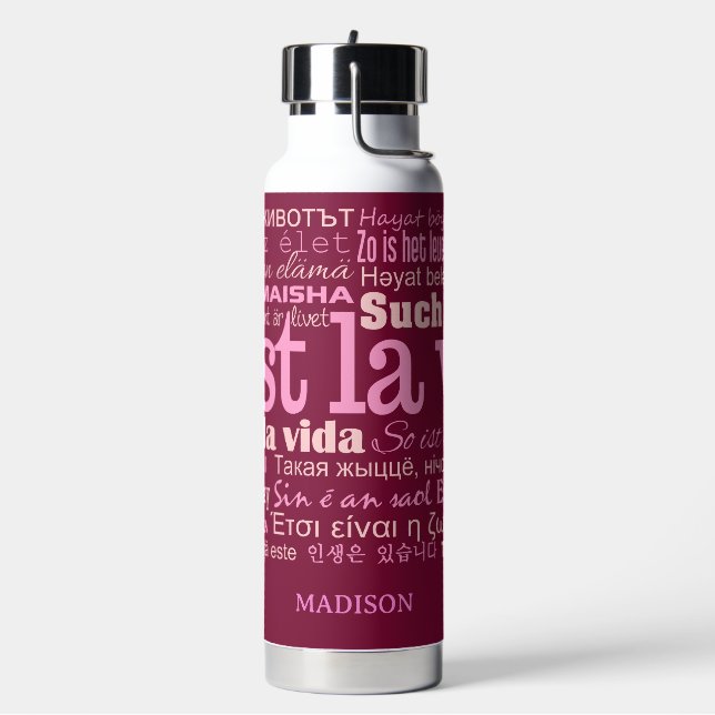 C'est La Vie Custom Name Water Bottle (Left)
