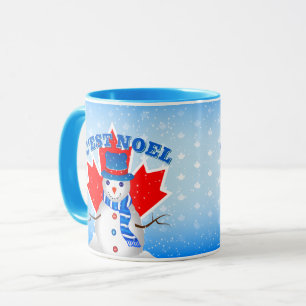 C'EST NOEL Canadian Maple Leaf Snowman Christmas Mug
