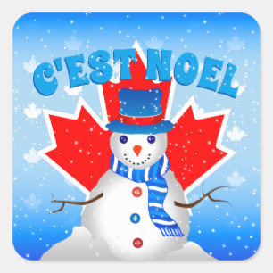 C'est Noel Snowman Canadian Maple Leaf Christmas Square Sticker