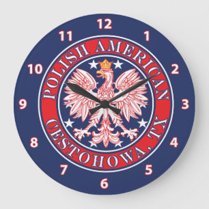 Cestohowa Texas Polish American Eagle Large Clock
