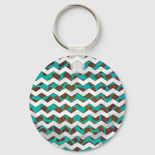Cevron Dalmatian Brown and Teal Key Ring