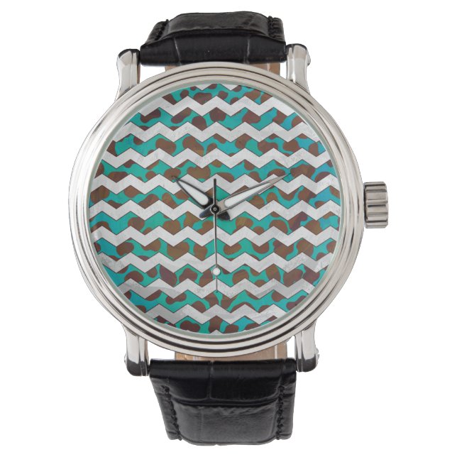 Cevron Dalmatian Brown and Teal Watch (Front)