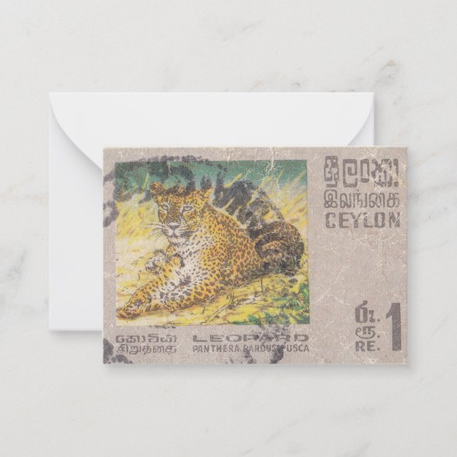 Ceylon postage stamp leopard card (Front)