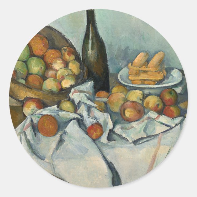 Cezanne Basket Apples Impressionism Art Classic Round Sticker (Front)