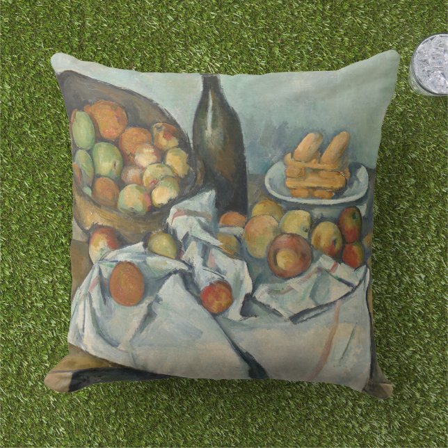 Cezanne Basket Apples Impressionism Art Cushion (Grass)