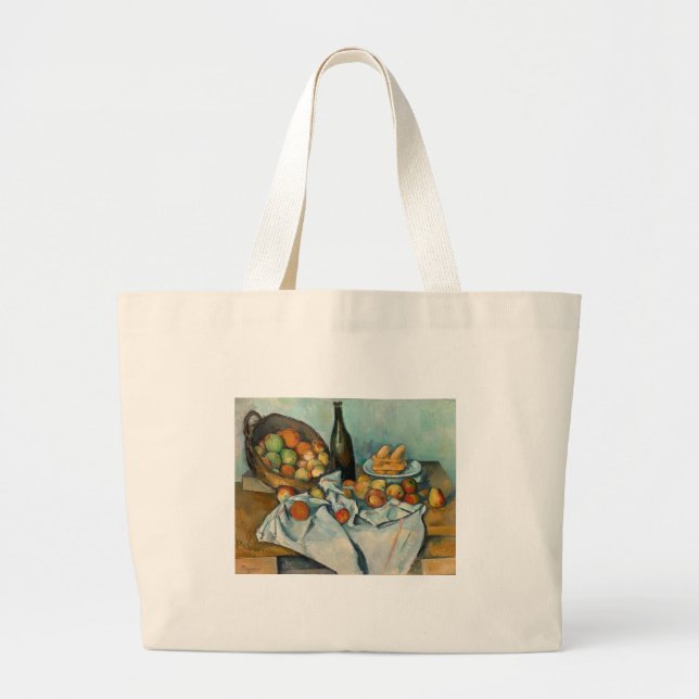 Cezanne Basket Apples Impressionism Art Large Tote Bag (Front)