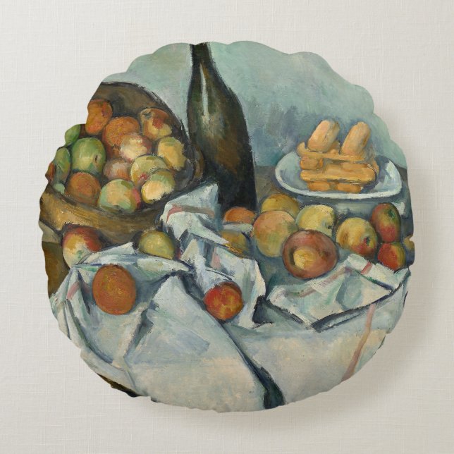 Cezanne Basket Apples Impressionism Art Round Cushion (Front)