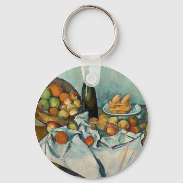 Cezanne Basket of Apples Impressionist Painting Key Ring (Front)