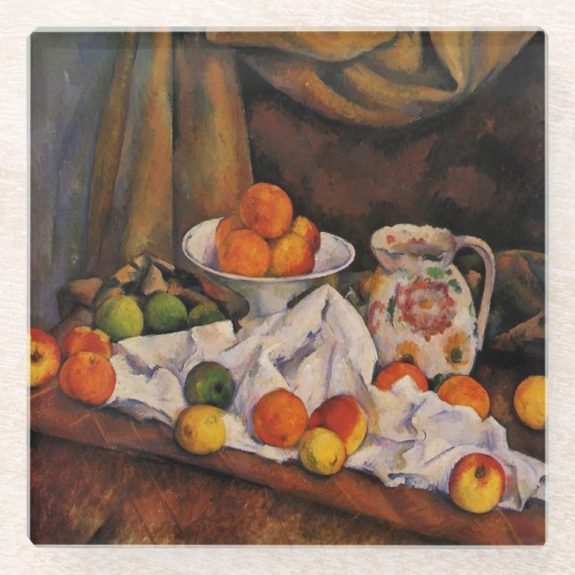 Cezanne: Fruit Bowl, Pitcher and Fruit artwork Glass Coaster (Front)