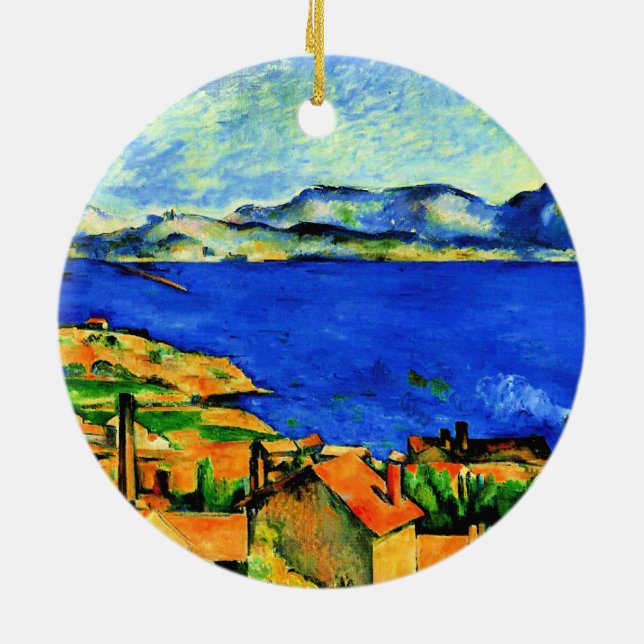 Cezanne - Gulf of Marseille, famous painting, Ceramic Tree Decoration (Back)