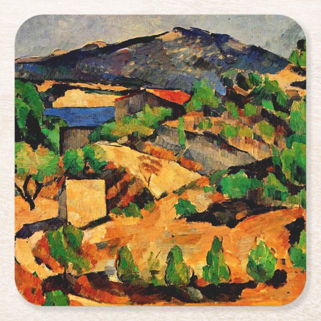 Cezanne - Mountains seen from l'Estaque Square Paper Coaster (Front)
