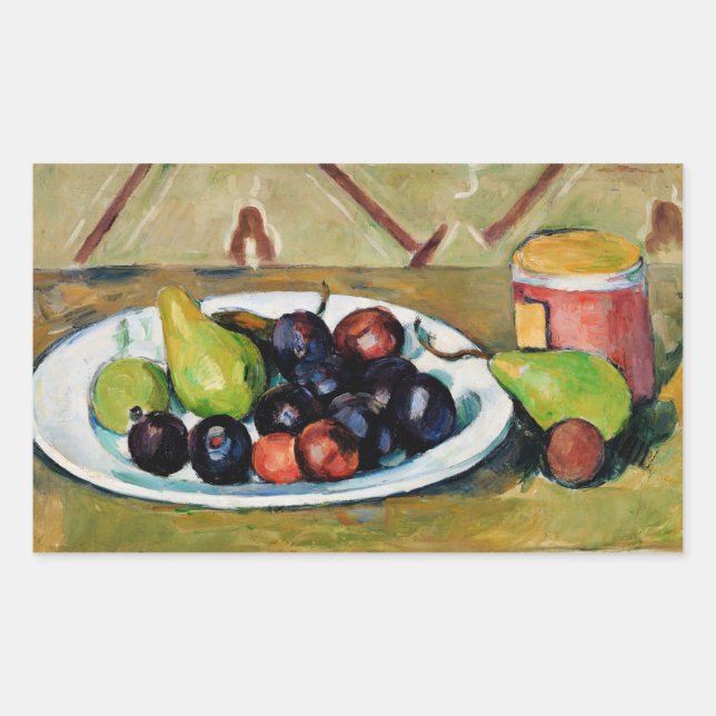 Cezanne - Plate with Fruit and Pot of Preserves Rectangular Sticker (Front)