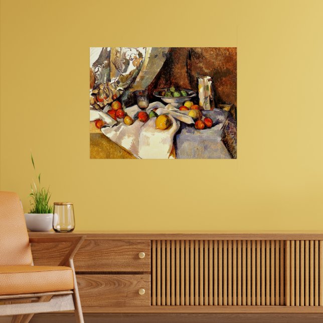 Cezanne - Still Life Post, Bottle, Cup and Fruit Poster (Living Room 2)