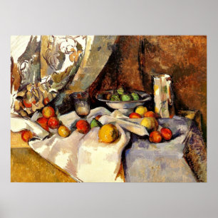 Cezanne - Still life, Post, Bottle, Cup and Fruit Poster