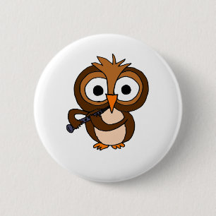 CF- Funny Owl Playing the Clarinet 6 Cm Round Badge