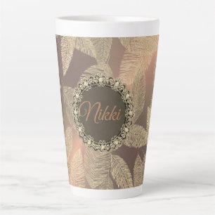CFeathers on Gold Rose Personalised         Latte Mug
