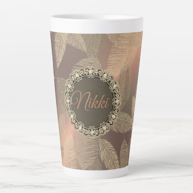 CFeathers on Gold Rose Personalised         Latte Mug (Front)