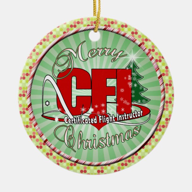 CFI CHRISTMAS Certificated Flight Instructor Ceramic Tree Decoration (Front)