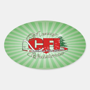 CFI CHRISTMAS Certificated Flight Instructor Oval Sticker
