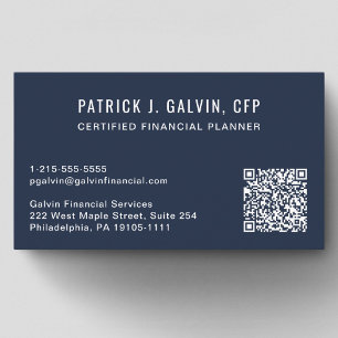 CFP Certified Financial Planner QR Code Blue Business Card