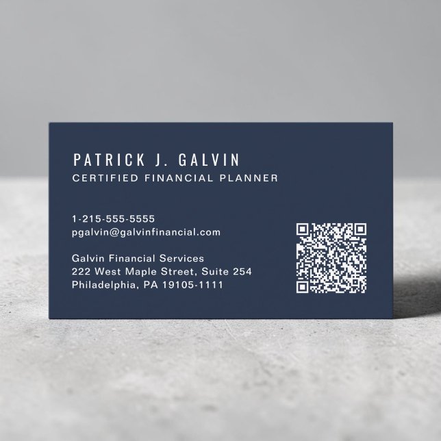 CFP Certified Financial Planner QR Code Blue Business Card (CFP Certified Financial Planner QR Code Blue Business Card)