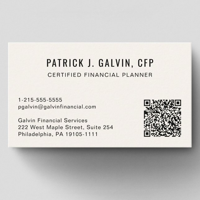 CFP Financial Planner QR Code Cream Business Card (CFP Financial Planner QR Code Cream Business Card)