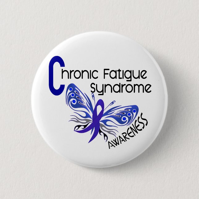 CFS Chronic Fatigue Syndrome Tattoo Butterfly 6 Cm Round Badge (Front)