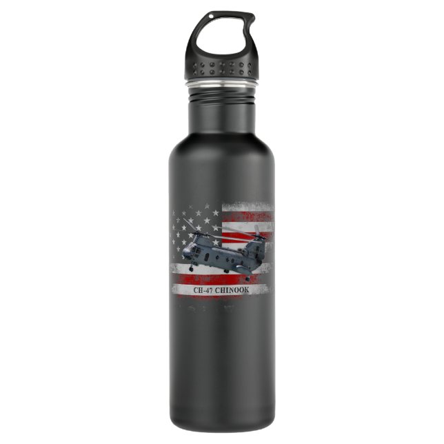 CH47 Chinook Helicopter USA Flag Helicopter Pilot  710 Ml Water Bottle (Front)