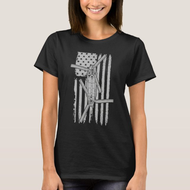 CH47 Chinook Military Helicopter American Flag CH4 T-Shirt (Front)