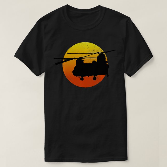 CH47 Chinook Silhouette Sunset Military Helicopter T-Shirt (Design Front)