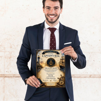 Ch 1 Anchor Compass Captains Seal Certificate Poster