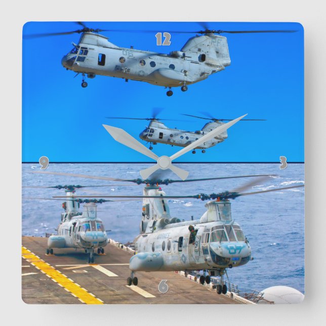 CH-46E SEA KNIGHT SQUARE WALL CLOCK (Front)