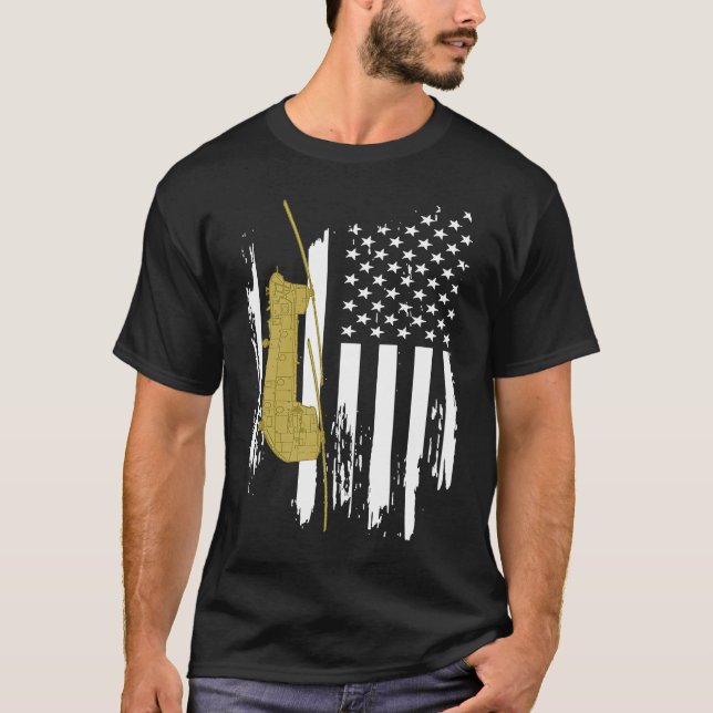 CH 47 Chinook Military Helicopter American Flag T-Shirt (Front)