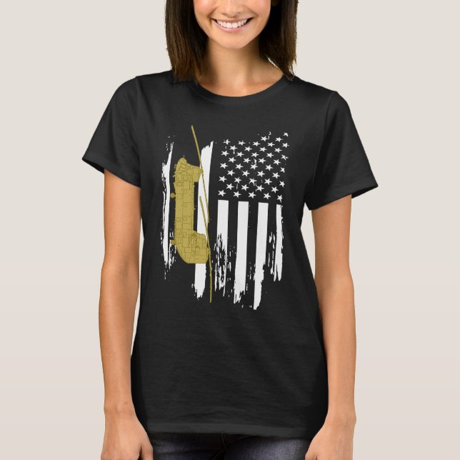 CH 47 Chinook Military Helicopter American Flag T-Shirt (Front)