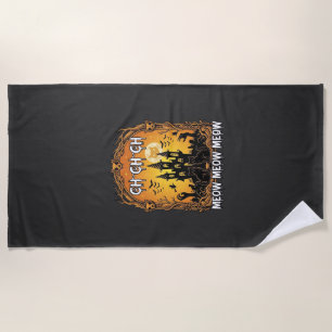 Ch Meow Halloween Haunted Castle_1 Beach Towel